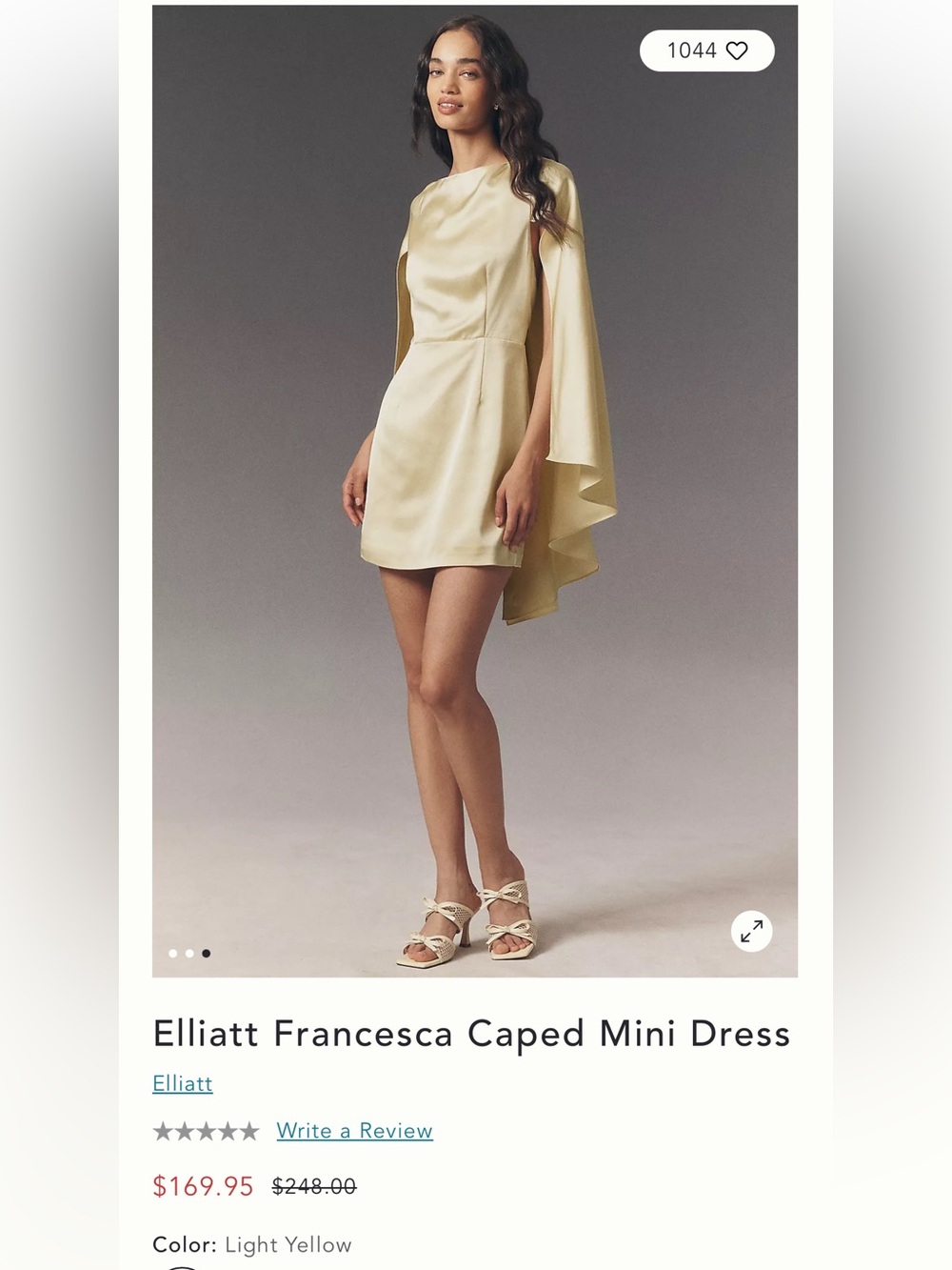 anthropologie elliatt francesca caped mini dress, nwt (light yellow, size m)